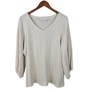 Belle Beach Top Size Large 3/4 Crepe Sleeve Tan Beige Casual Womens